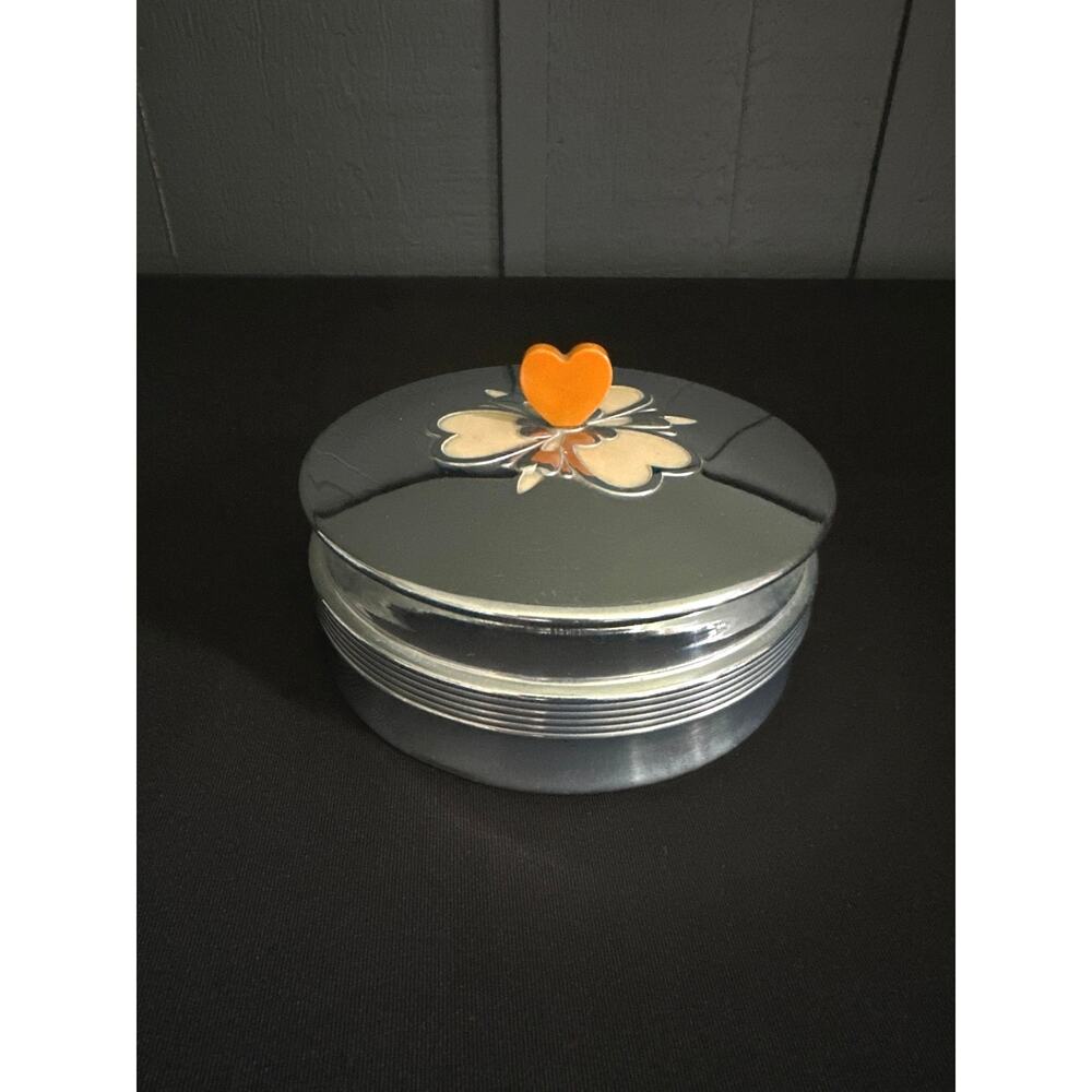 Vintage 30s Art Deco Chase Chrome Glass Insert Bakelite Heart Trinket Powder Box